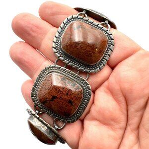 ATI Mexico Heavy Gemstone Sterling Silver Bracelet 7.5 Inch 99 Grams